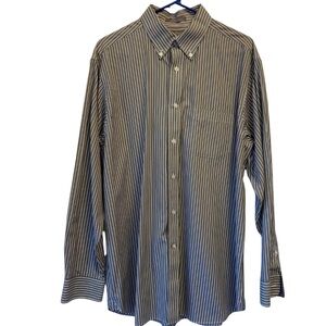 Daniel Cremieux Men's L Non Iron olive green & White Striped Button Down Shirt